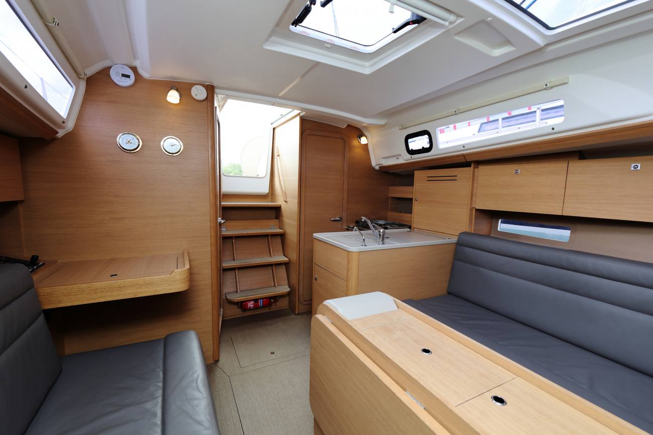 Looking aft at at companionway and galley